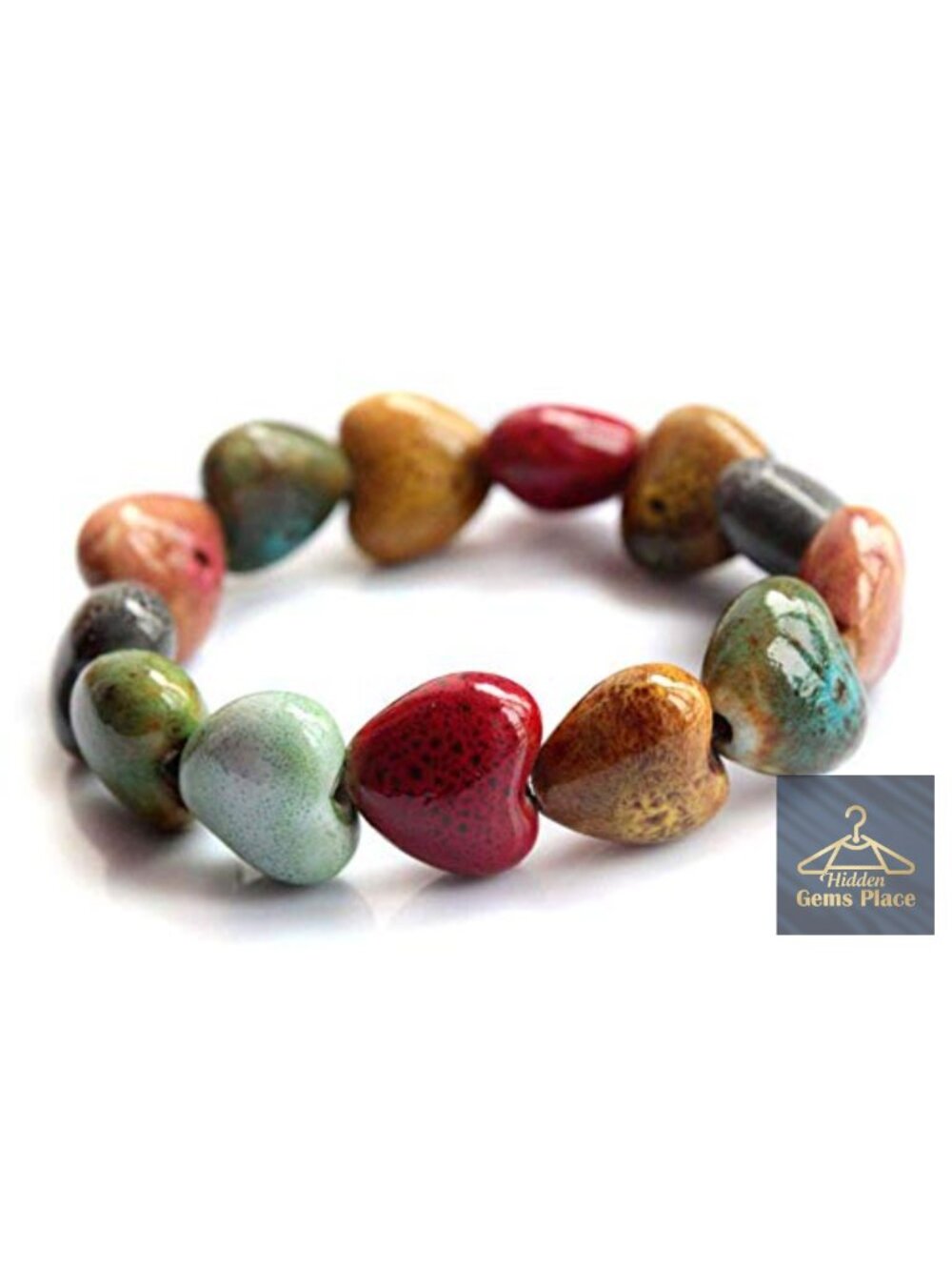 Handmade Ceramic Bracelet, Love Heart Beaded Elastic Bracelet, Ethnic Style